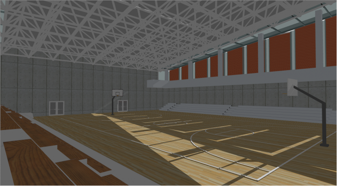现代中学小型木地板篮球馆su模型_图1