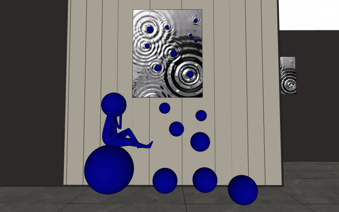 纯蓝色圆球坐姿小人现代雕塑su模型_图1