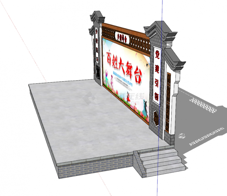 现代小型砖建乡村舞台su模型-图一