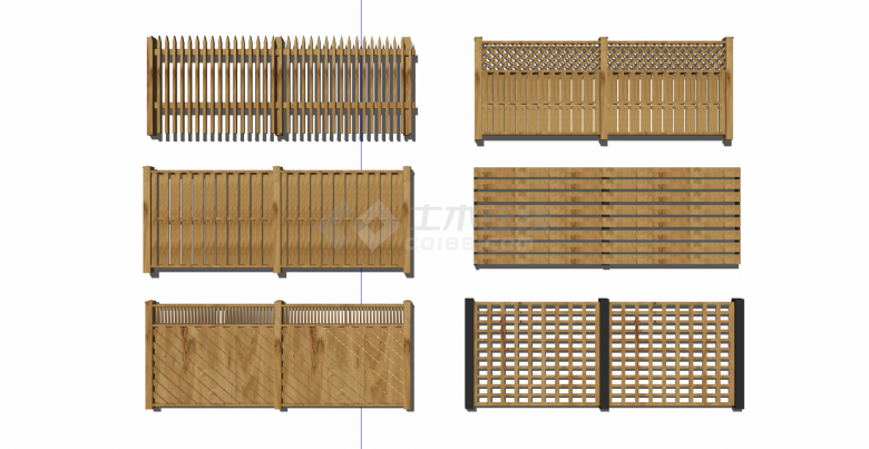 六种长方形木质栏杆su模型-图二