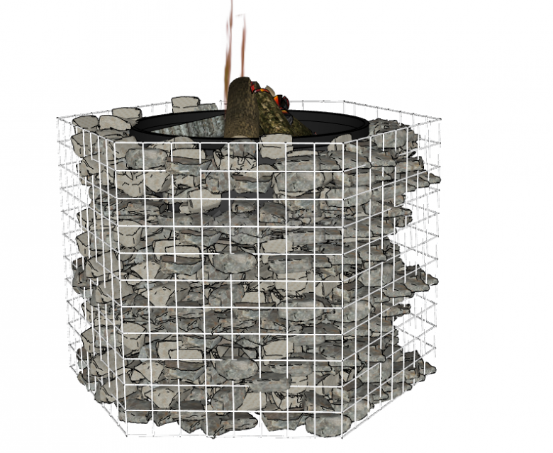 现代火炉石笼石墙SU模型-图二