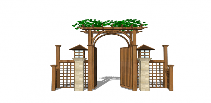 中式木制门亭栅栏su模型_图1
