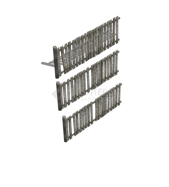 三个黑色篱笆栅栏SU模型-图二
