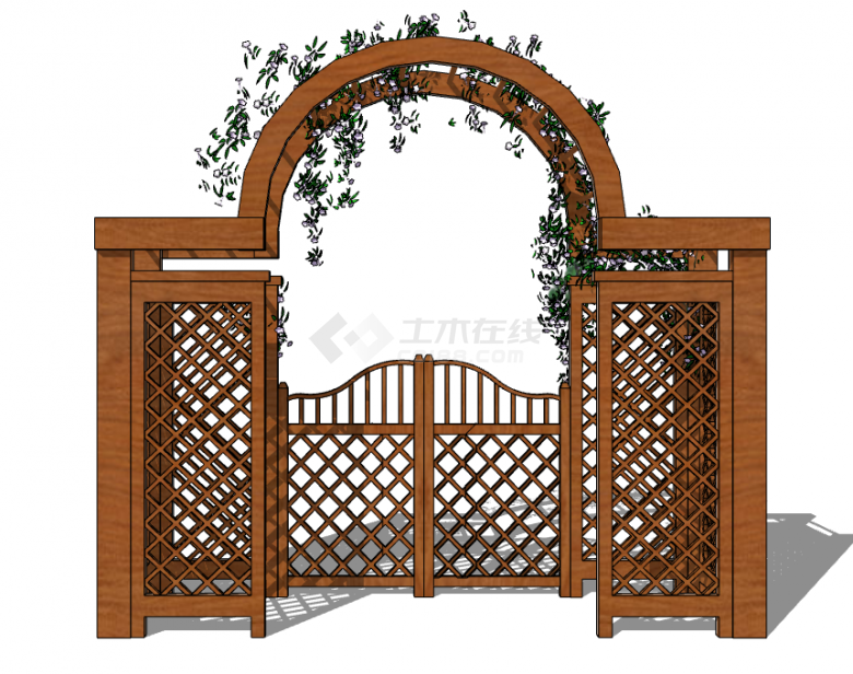 褐色绿叶篱笆栅栏SU模型-图二