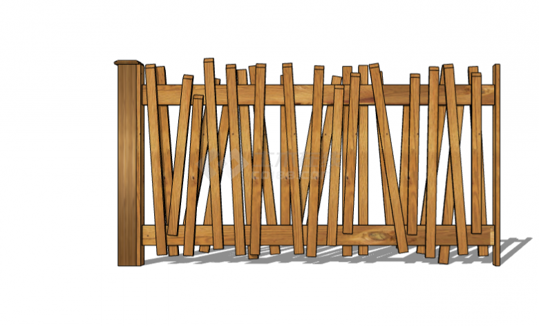 木制斜插篱笆栅栏SU模型 -图二