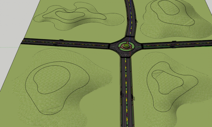 四块绿地道路公路 su模型_图1