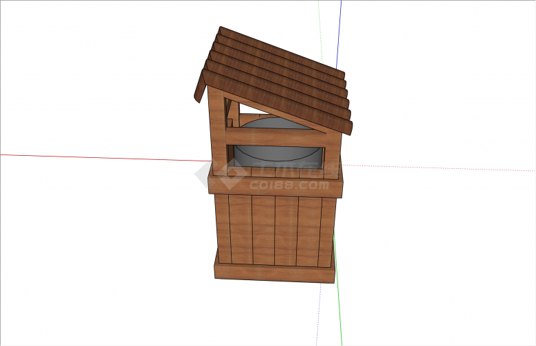 木制拼接小屋形中式垃圾桶su模型-图二