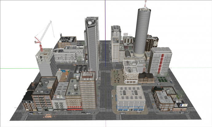 各式各样形状建筑各种功能不同分区城市道路街景su模型_图1