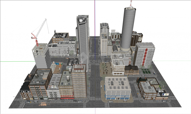 各式各样形状建筑各种功能不同分区城市道路街景su模型-图一