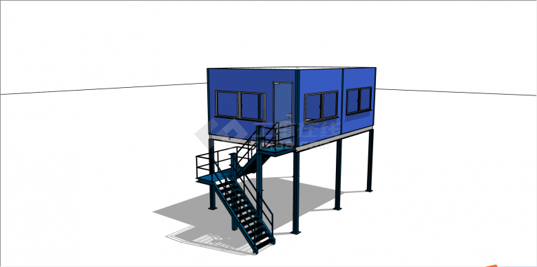 底部架空可防潮小型仓库活动板房的SU模型-图二