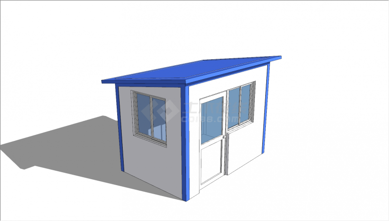现代蓝边带窗活动板房SU模型-图二