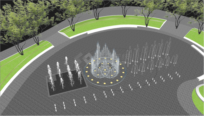 现代商业广场景观喷泉旱喷涌泉小品su模型-图二