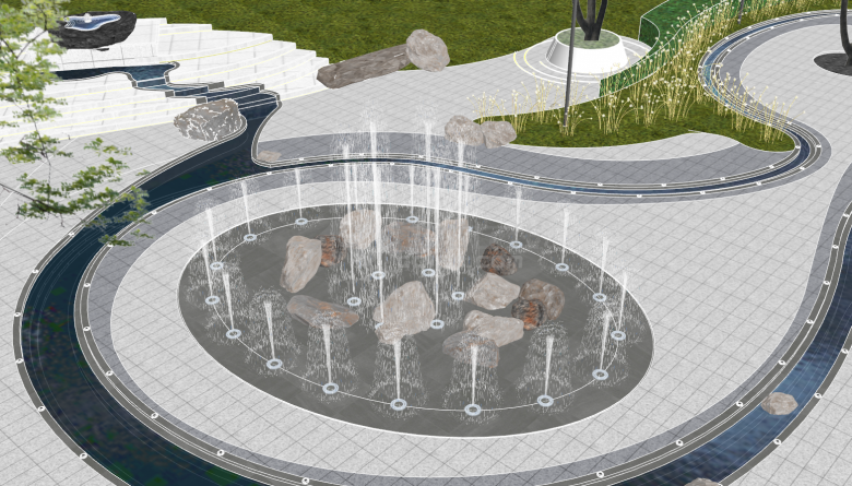 公园内环形喷泉旱喷 su模型-图二