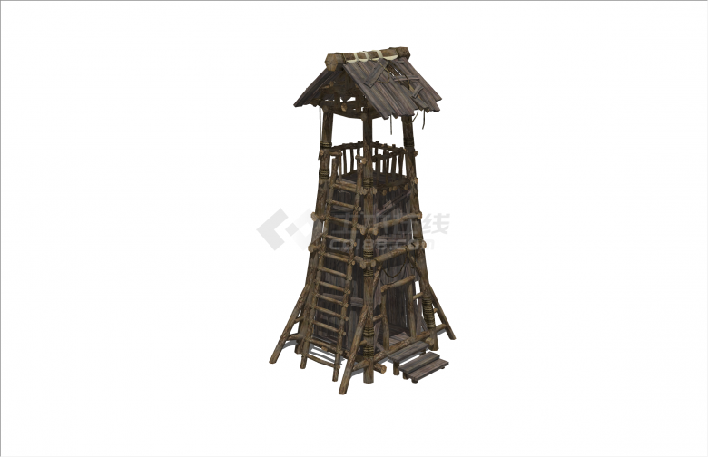 木制简陋瞭望塔建筑物su模型-图二