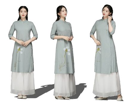 三个人穿灰色旗袍新中式古风人物su模型_图1