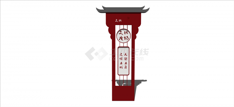 新中式红色文化广场入口标识su模型-图二