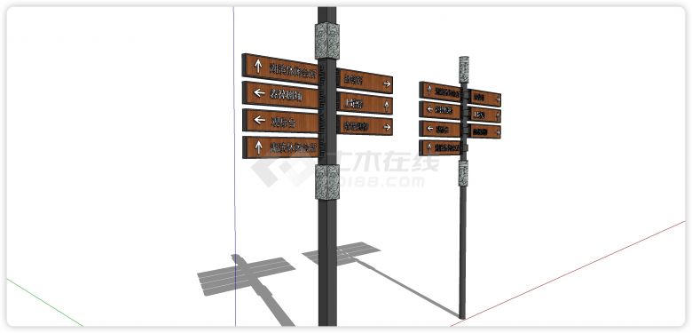 黑色钢柱子木板浮雕字指示牌入口标识su模型-图一