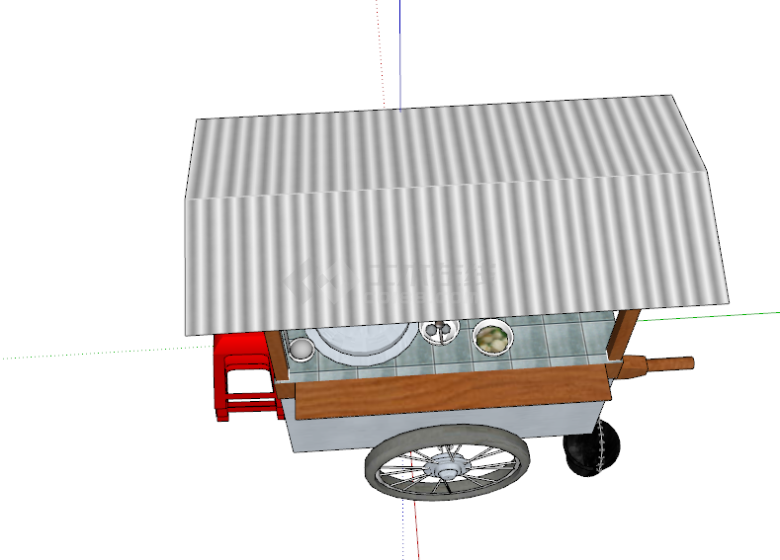 带了一个简易的锅的网红摊位su模型-图二