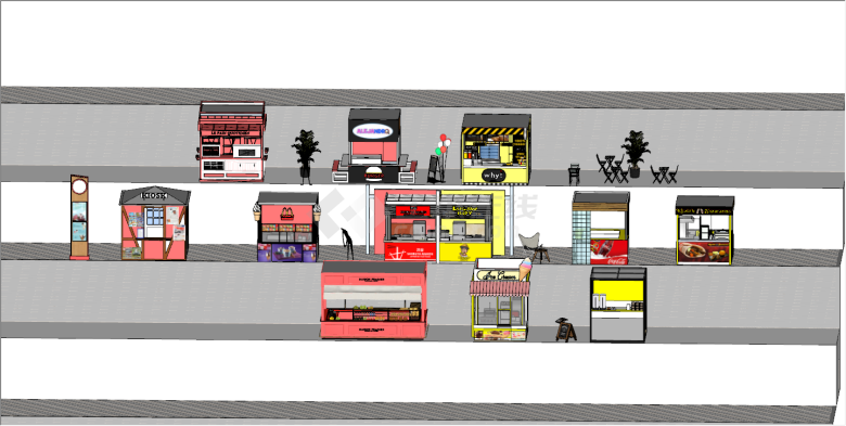 现代简约风网红摊位su模型-图一