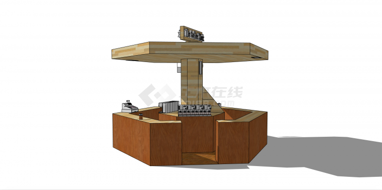 木制六边形咖啡售卖亭 su模型-图一