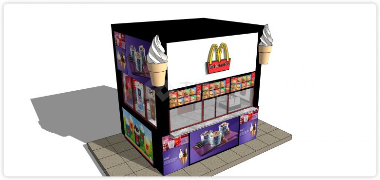 麦当劳甜品站售卖亭su模型-图二