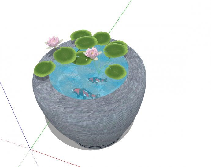 石头材质搭配莲花荷叶装饰鱼缸su模型_图1