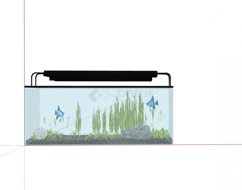 长方体四面玻璃顶部镂空设计搭配砂石水草造景的鱼缸su模型-图一