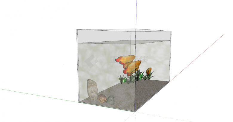鱼缸玻璃长方形样式su模型-图二