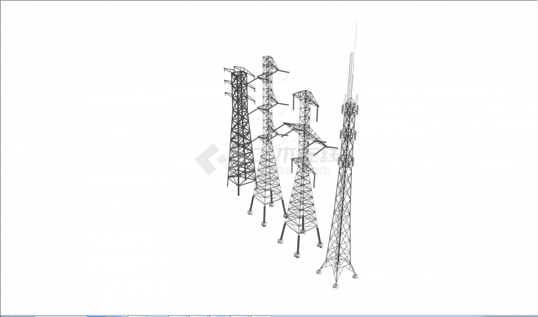 现代大型高压电塔 电线杆su模型-图一