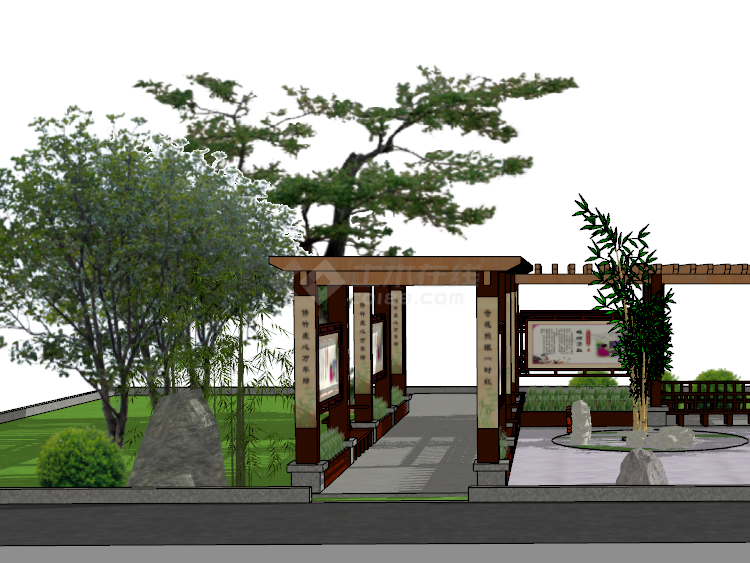 文化长廊建筑su模型-图一