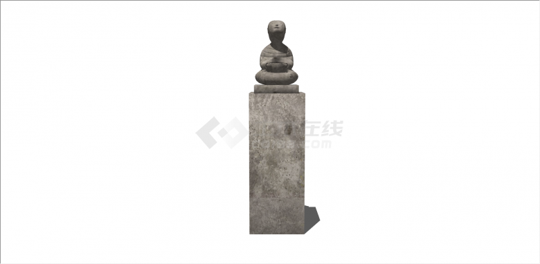 中式人形石雕栓马柱su模型-图一