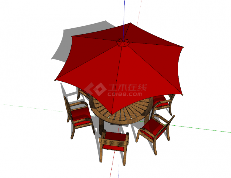 桌子遮阳伞一体户外座椅su模型-图二