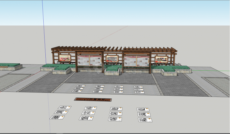 木制简约中式文化长廊su模型-图二