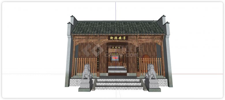 中式古代青砖木结构祠堂衙门su模型-图二