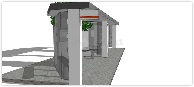 白色玻璃结构智能现代公交车站su模型-图二