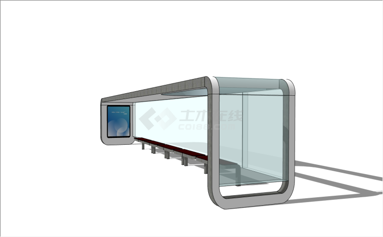 长条大面积玻璃5个座椅公交站台su模型-图二