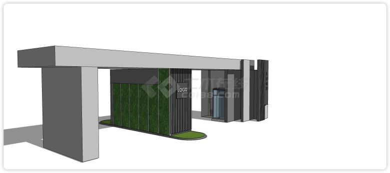 绿植装饰墙现代大门入口su模型-图二