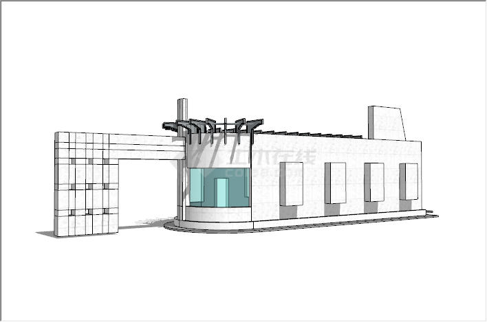 现代白色墙面小区大门入口su模型-图一