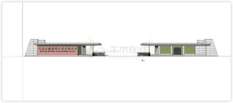 白色矩形砖绿色玻璃主体厂区学校大门入口su模型-图一