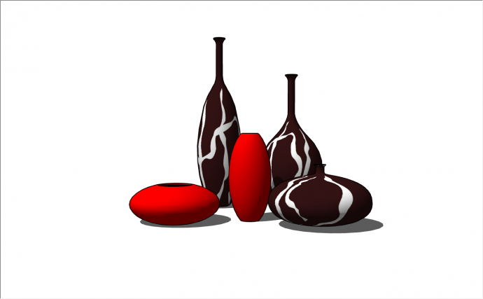 3个白棕条文2个纯红色造型各不相同的瓶子su模型_图1