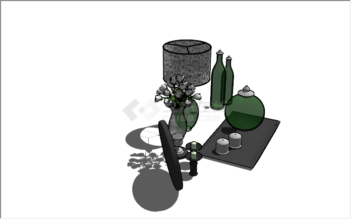 现代绿色玻璃瓶花卉摆件装饰品su模型-图二