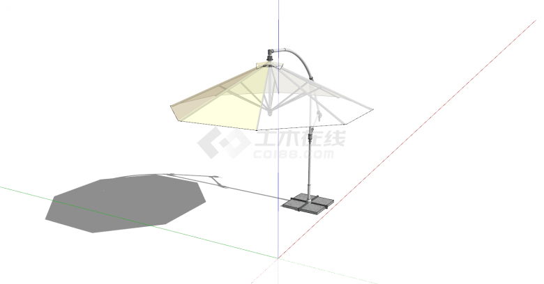 白黄拼色遮阳伞可折叠su模型-图二