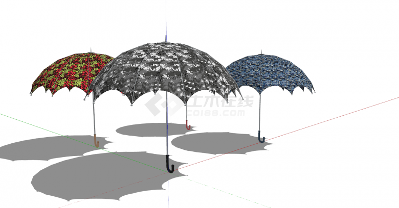 雨伞彩色四把组合su模型-图二