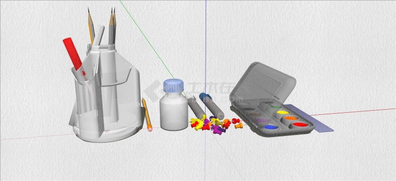 现代水彩多功能收纳文具su模型-图二