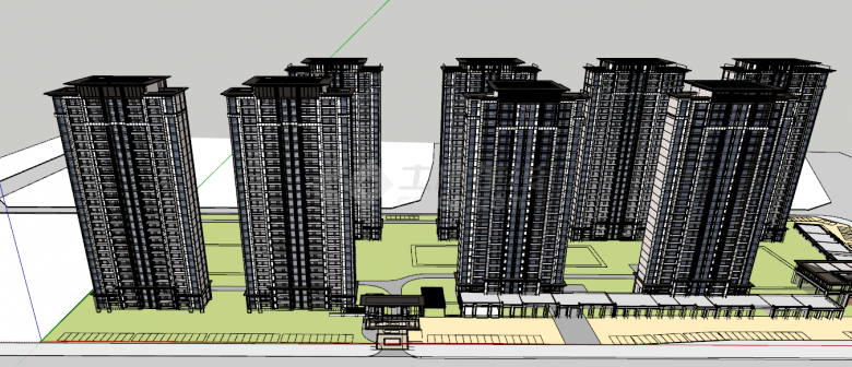 新中式小区建筑su模型-图一