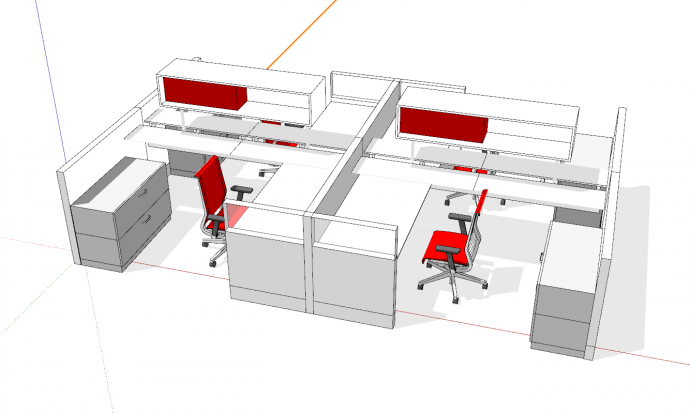 办公室简易桌椅组合su模型_图1