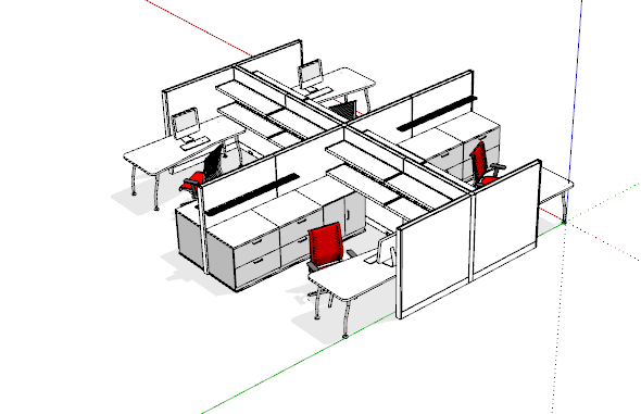白色现代简约办公桌su模型_图1