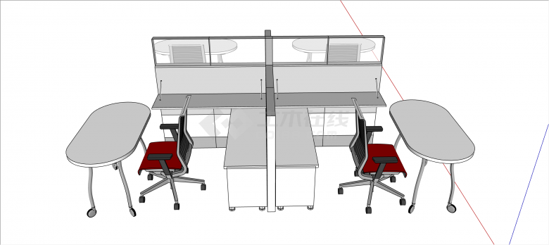 现代办公室椭圆形办公桌su模型-图二