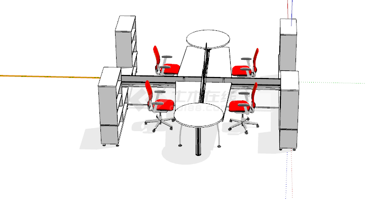 白红相见简约办公桌su模型-图二