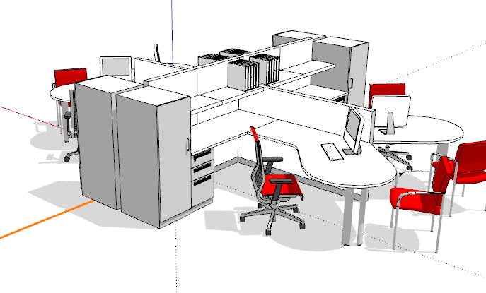 白色柜子简约办公桌su模型_图1